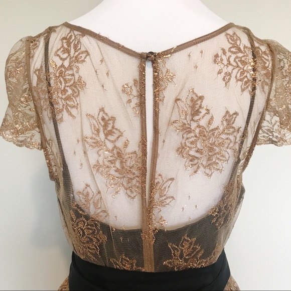 Anthro Moulinette Soeurs Gold Lace Overlay Dress - Picture 6 of 8